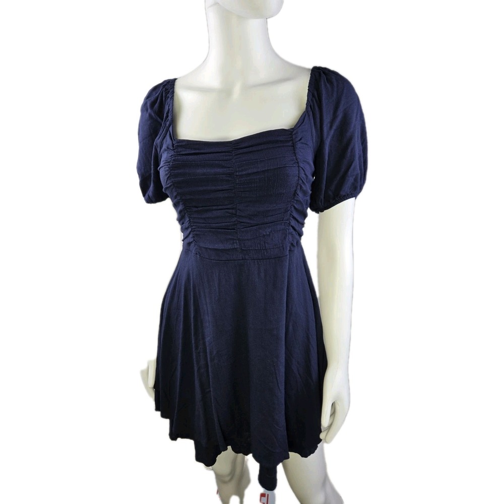 Altar'd State Ainsley Puff Sleeve‎ Mini Dress  Navy Milkmade Babydoll Large